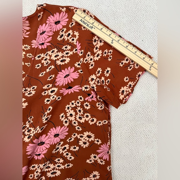 Madewell Novel Tie-Front Top in Hillside Daisies Multi Daisies Burnt Clay Size:S - Picture 11 of 15